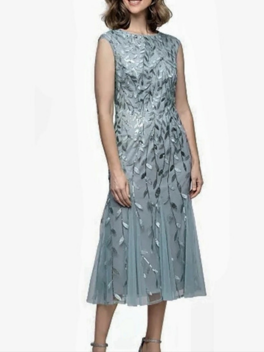 Alex Evenings Sequin Leaf Sheath Midi Dress Ice Sage